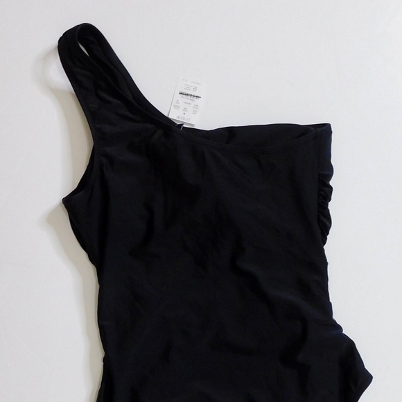 NWT!! J. CREW Factory One Shoulder Ruched Swimsuit One-Piece Solid Black Medium - Picture 9 of 16